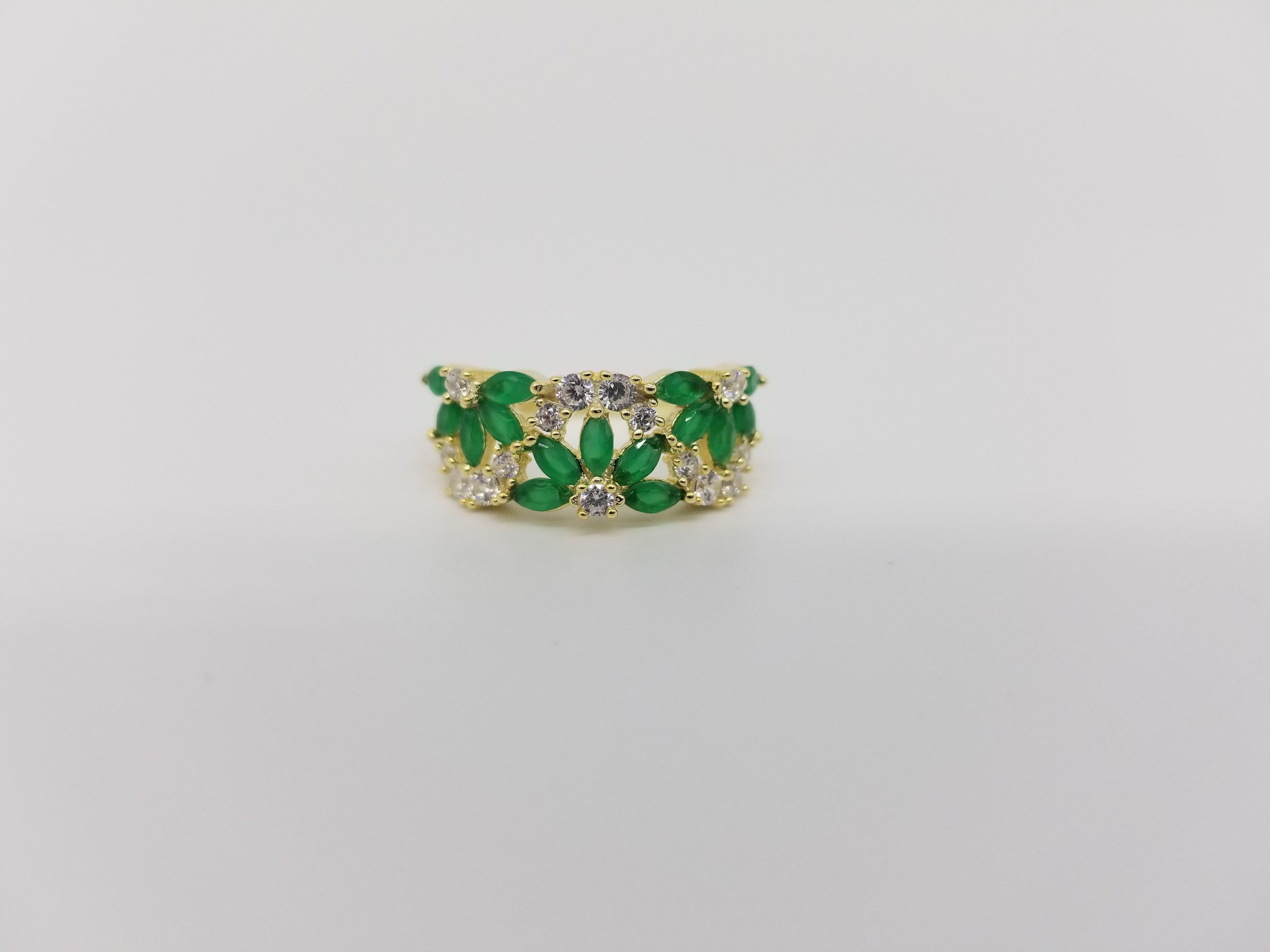 Womens Green Emerald and Cubic Zirconia Gold Covered Ring