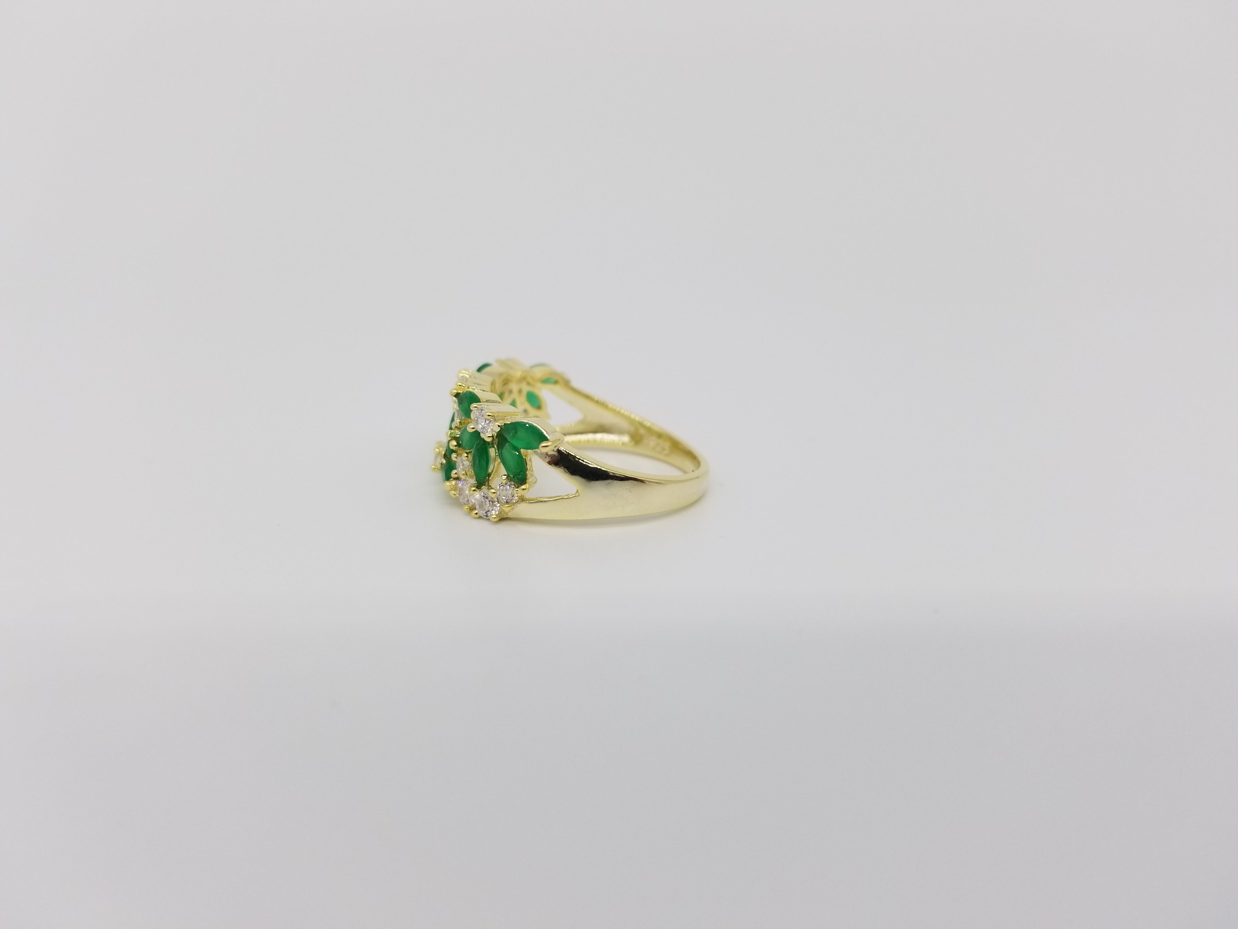 Womens Green Emerald and Cubic Zirconia Gold Covered Ring