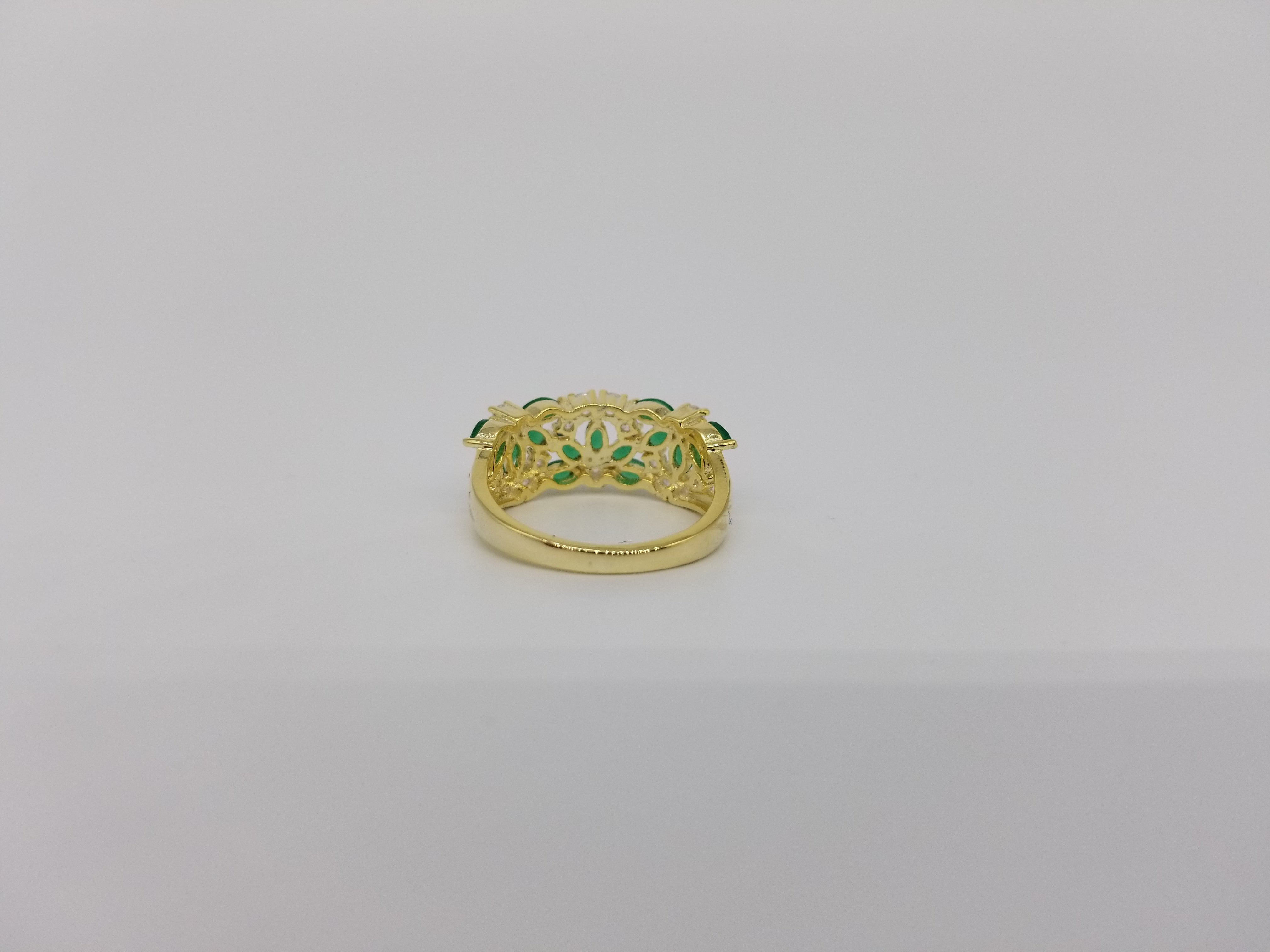 Womens Green Emerald and Cubic Zirconia Gold Covered Ring