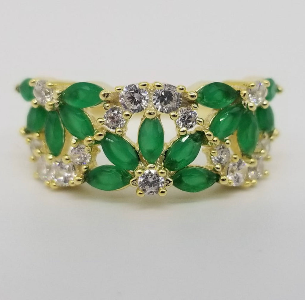 Womens Green Emerald and Cubic Zirconia Gold Covered Ring