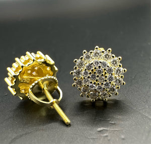 Yellow Gold Dipped Round Men's Silver Earrings with White Topaz Stones