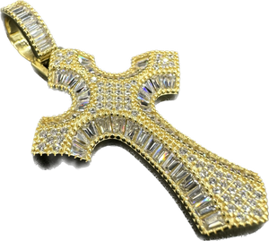 yellow silver cross pendant with Burgett stones