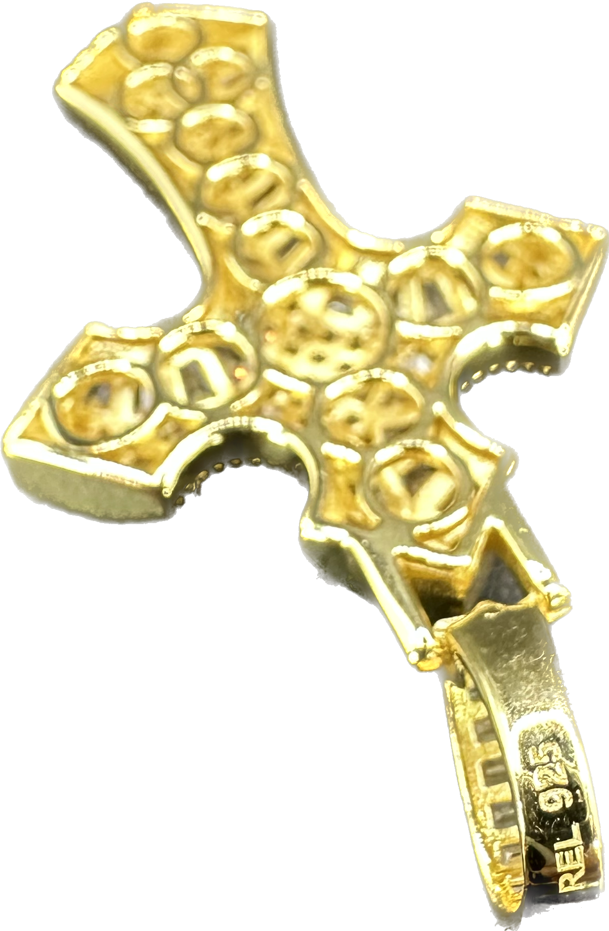 yellow silver cross pendant with Burgett stones