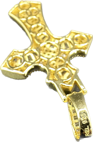 yellow silver cross pendant with Burgett stones