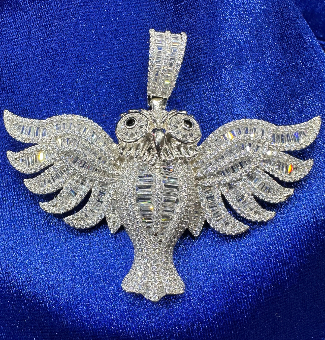 White Owl: A Majestic Pendant with Baguette Stones