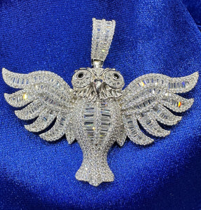 White Owl: A Majestic Pendant with Baguette Stones