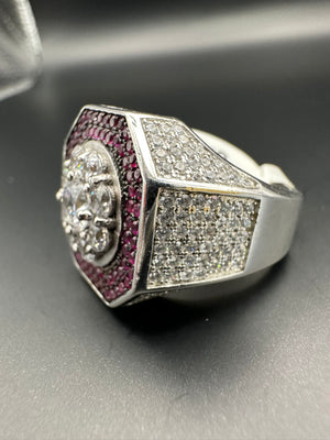 men's silver ring with red stones