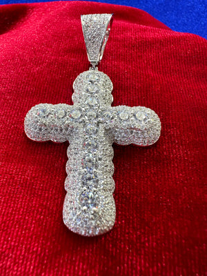 Silver iced out cross pendant