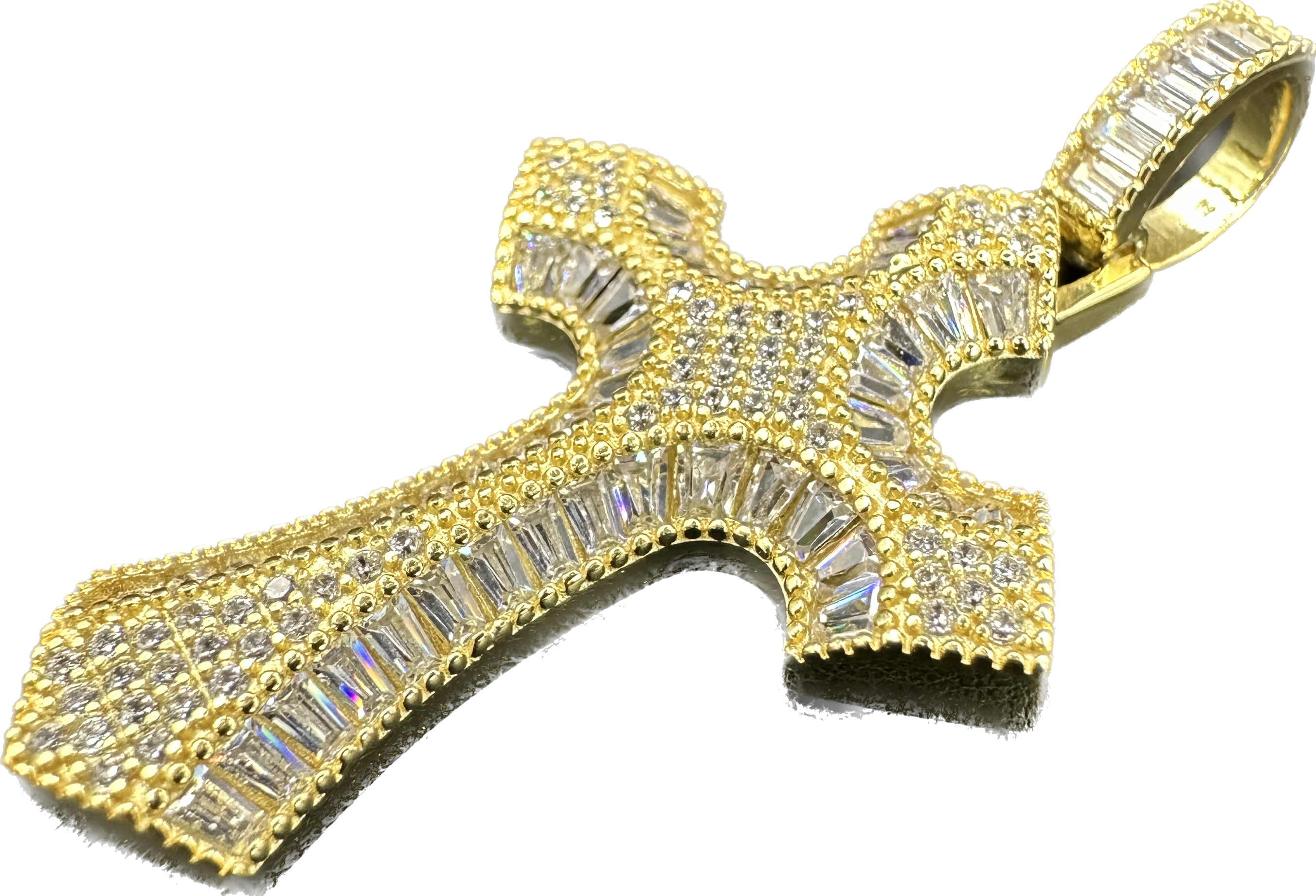 yellow silver cross pendant with Burgett stones