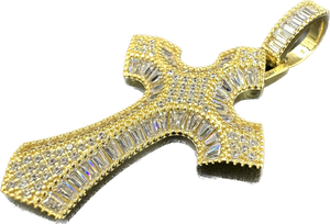 yellow silver cross pendant with Burgett stones