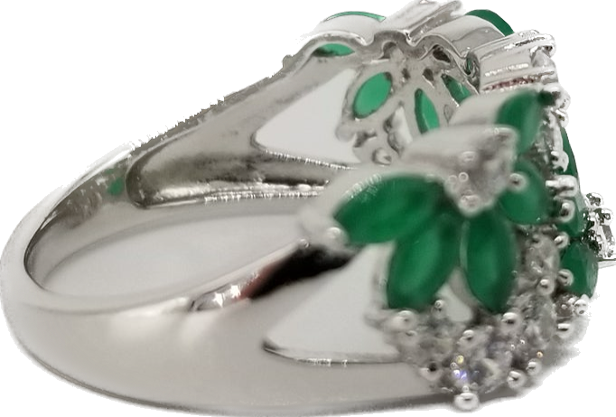 Womens Green Emerald and Cubic Zirconia Silver Ring