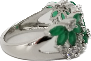 Womens Green Emerald and Cubic Zirconia Silver Ring