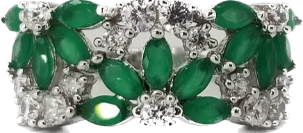 Womens Green Emerald and Cubic Zirconia Silver Ring