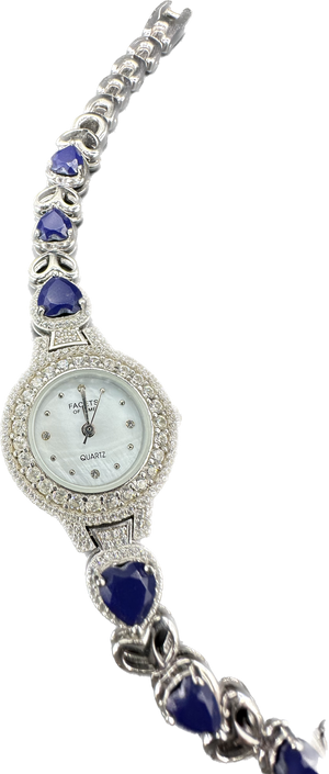 Quartz blue/white stones watch