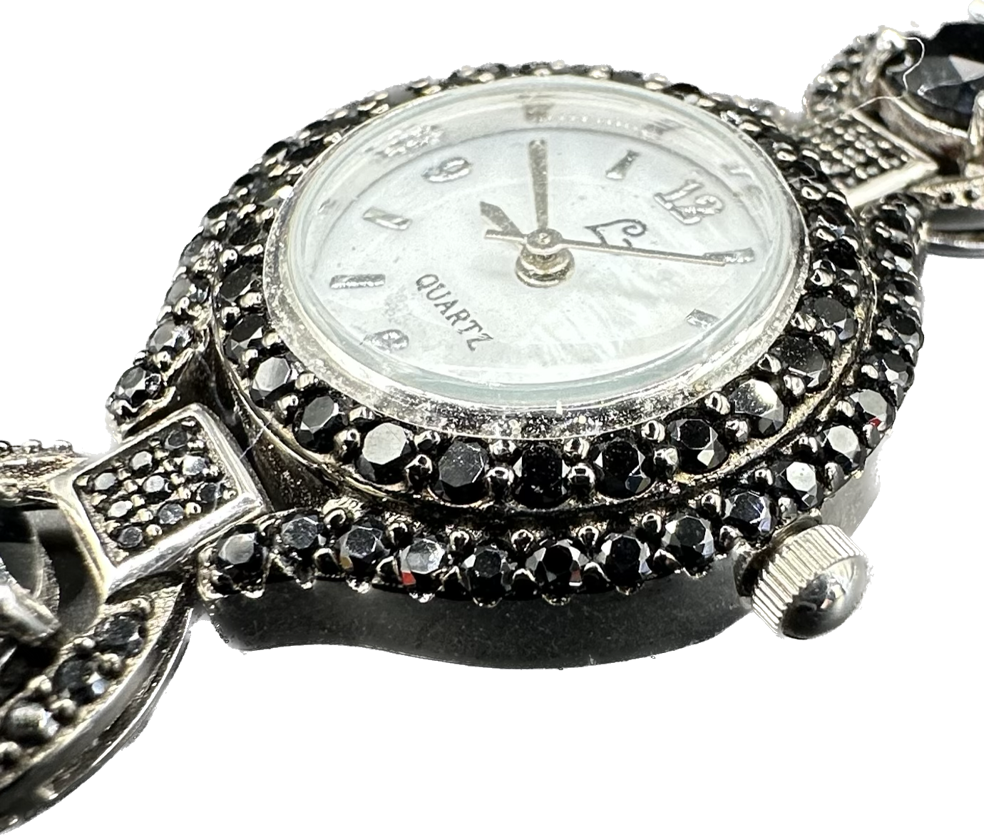 Quartz black stone woman watch