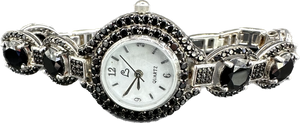 Quartz black stone woman watch