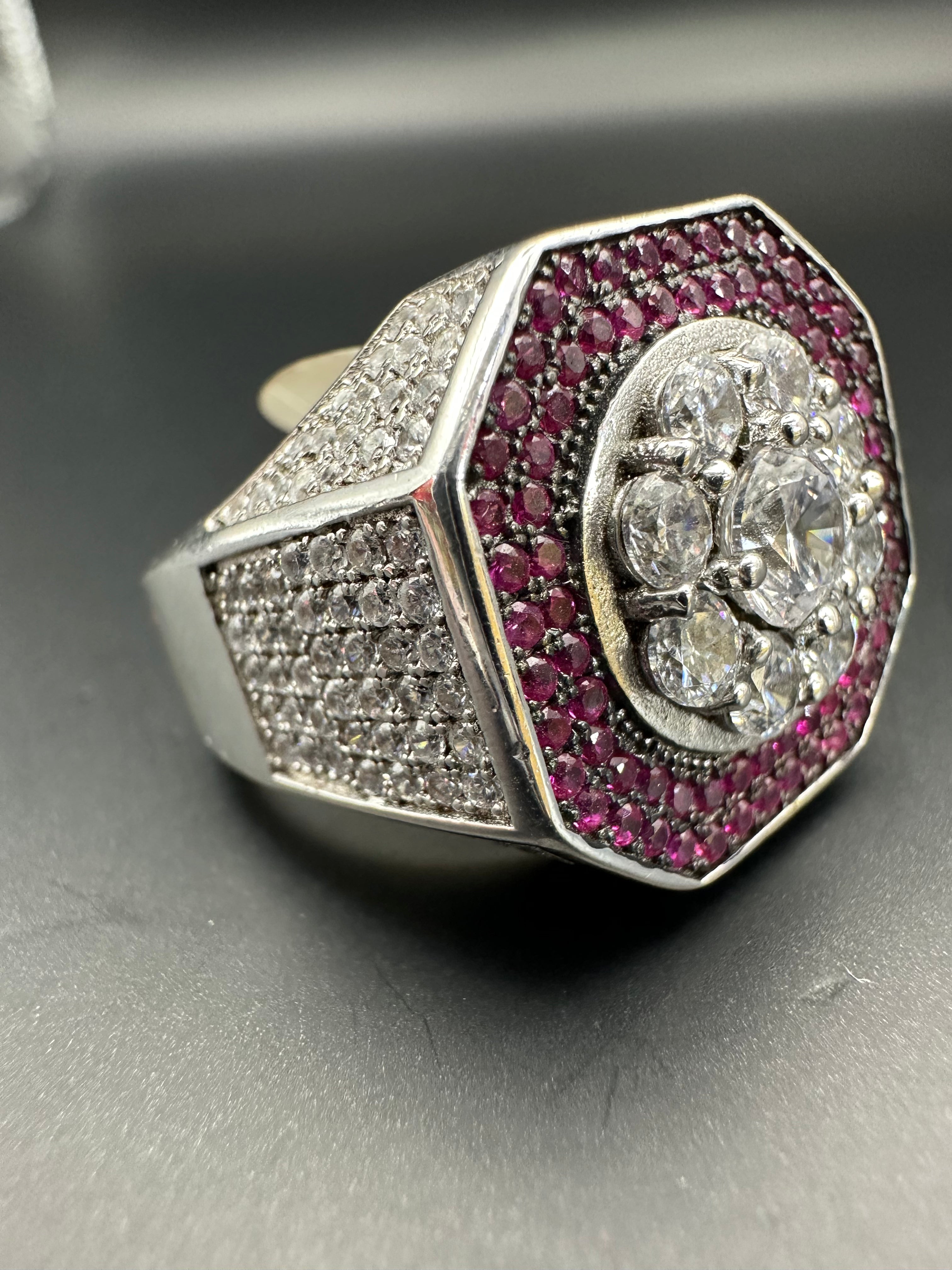 men's silver ring with red stones