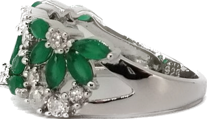 Womens Green Emerald and Cubic Zirconia Silver Ring