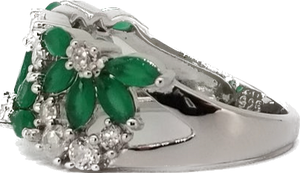 Womens Green Emerald and Cubic Zirconia Silver Ring